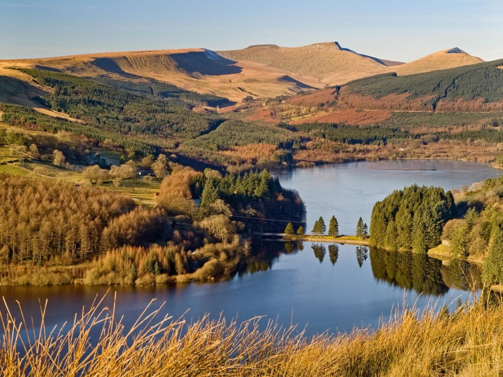 The Beacons from above Pontsticill reservoir